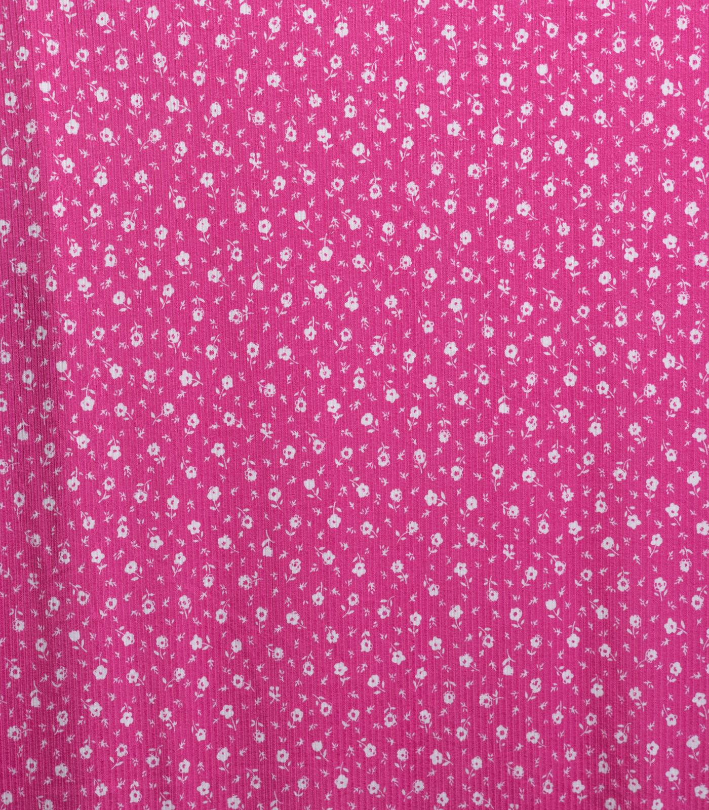 Pink/White Ditsy Floral Ribbed Knit (4x2) Fabric