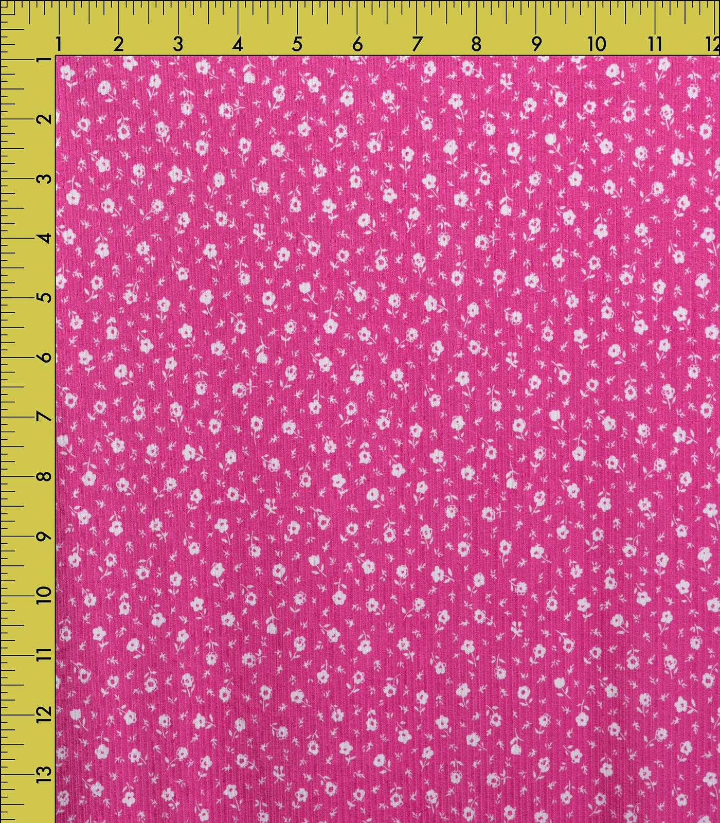 Pink/White Ditsy Floral Ribbed Knit (4x2) Fabric