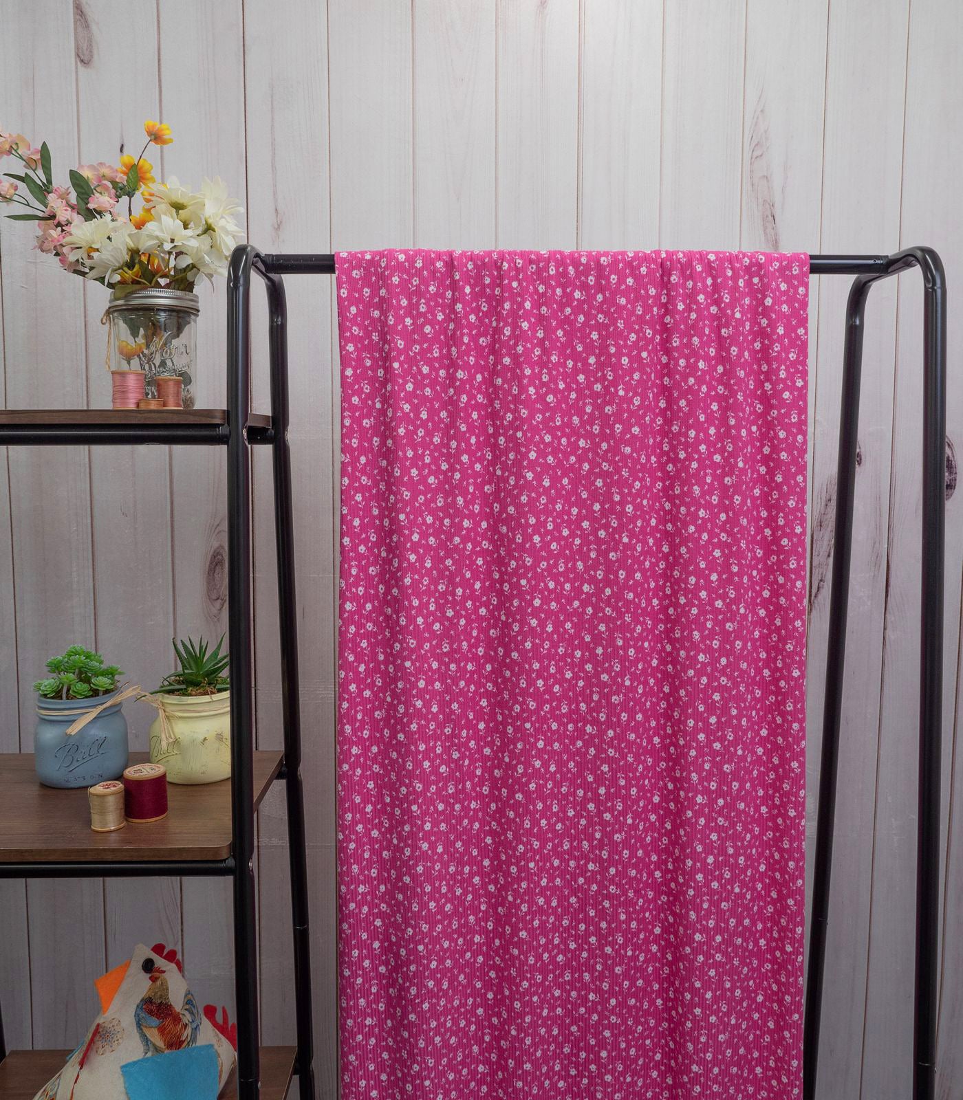 Pink/White Ditsy Floral Ribbed Knit (4x2) Fabric