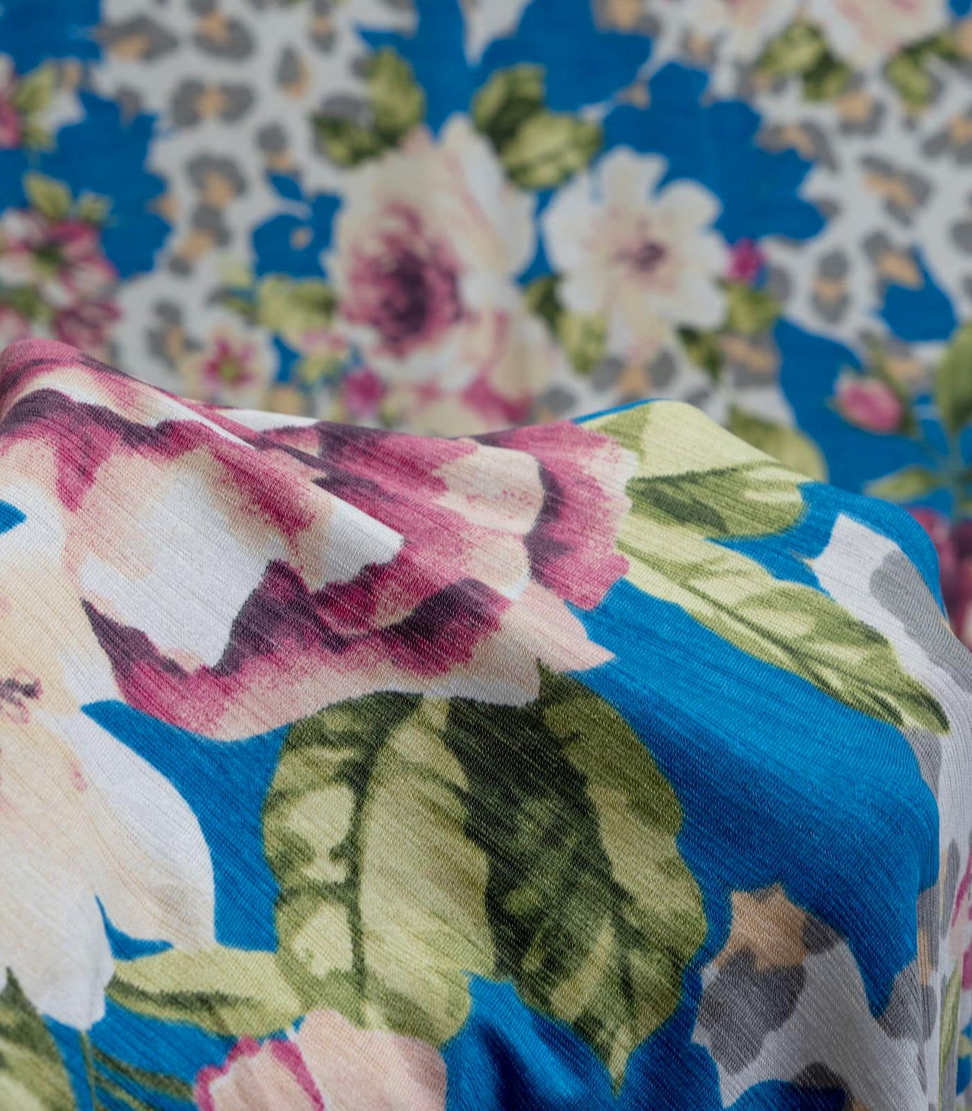 Blue/Pink/White Cheetah/Floral ITY Fabric