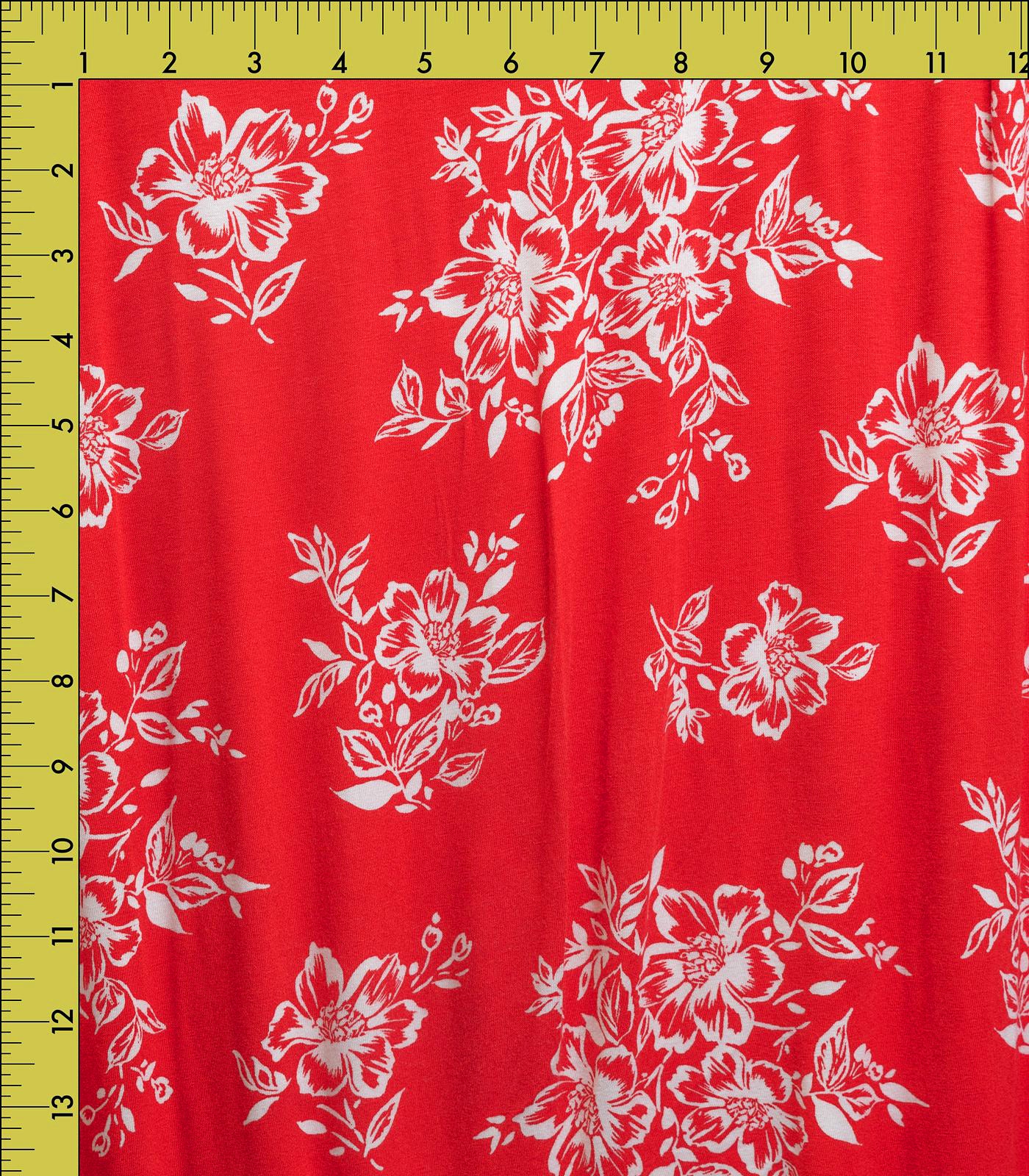 Red/White Stenciled/Floral Rayon Spandex Fabric