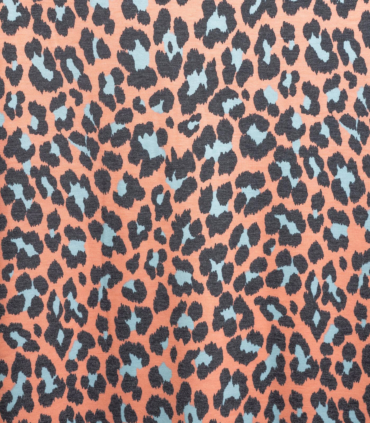 Heathered Peach/Blue/Black Cheetah French Terry Fabric