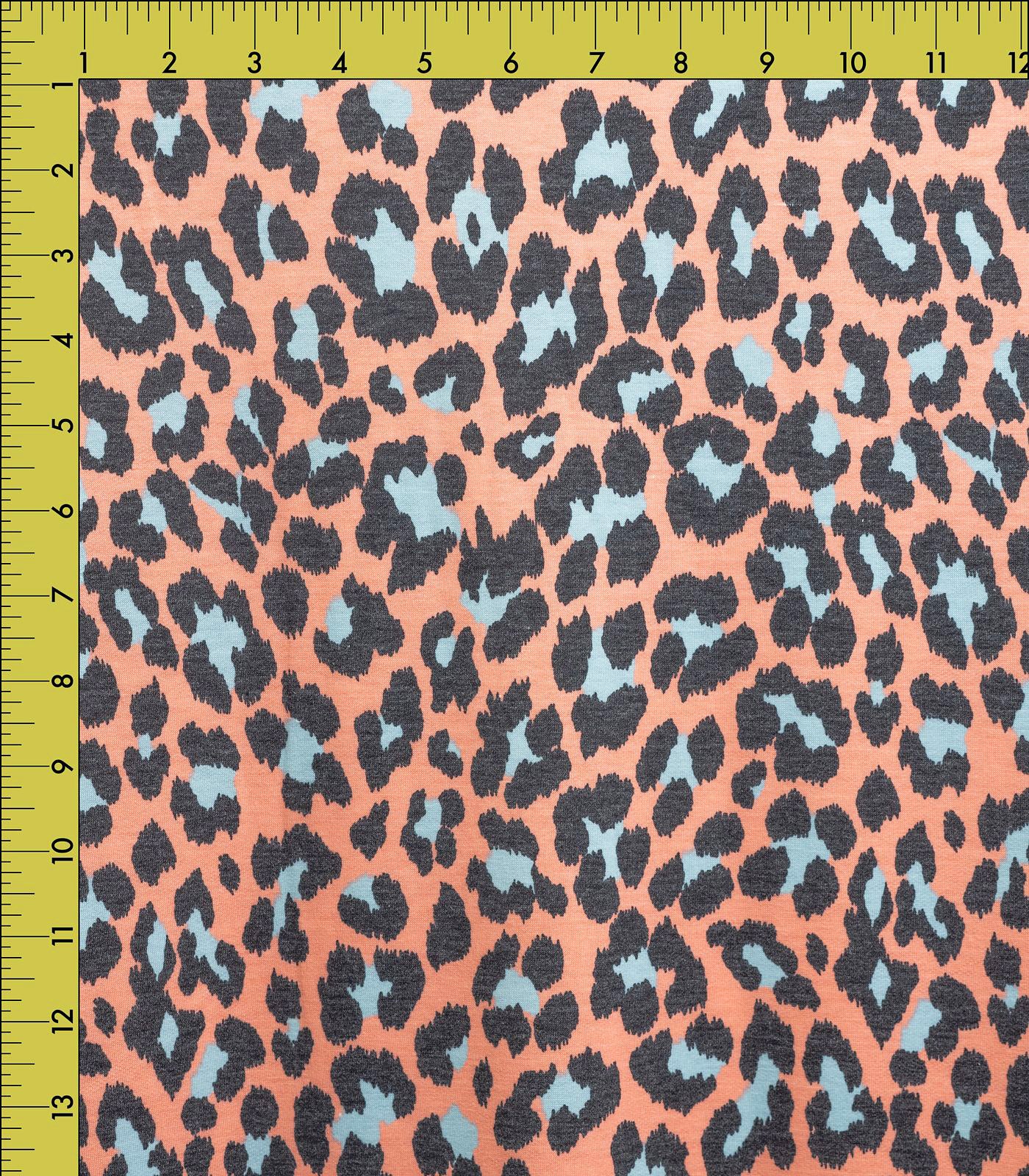 Heathered Peach/Blue/Black Cheetah French Terry Fabric