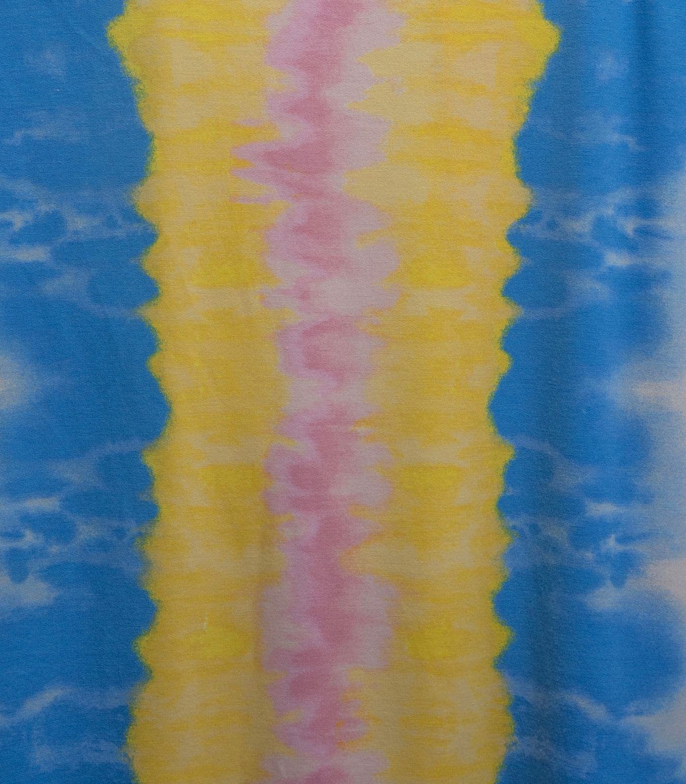 Blue/Yellow/Pink Tie-Dye/Vertical Stripes French Terry Fabric