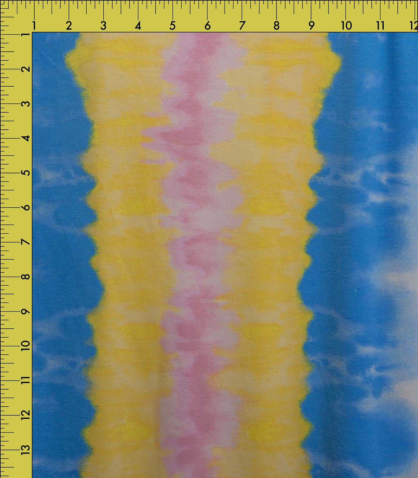 Blue/Yellow/Pink Tie-Dye/Vertical Stripes French Terry Fabric