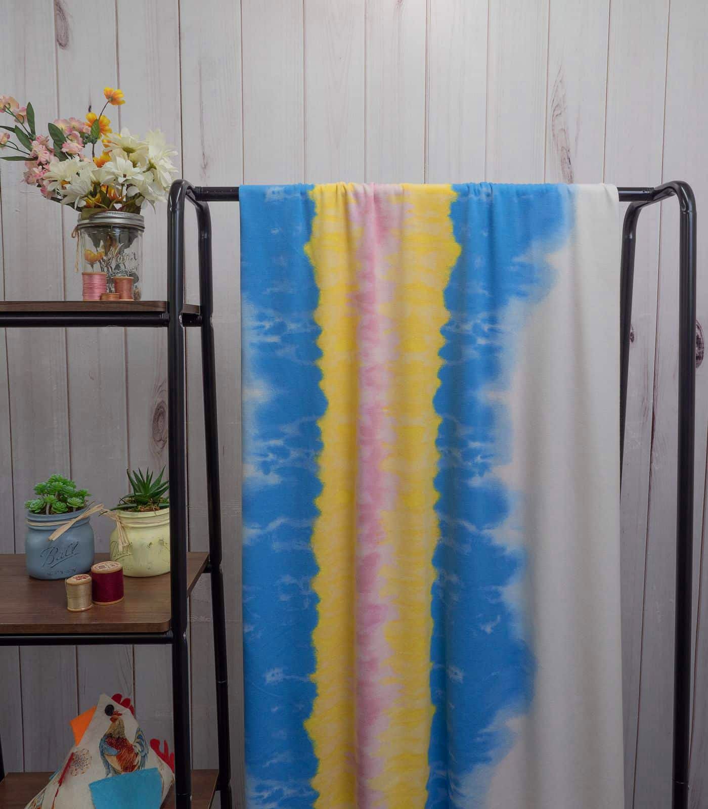 Blue/Yellow/Pink Tie-Dye/Vertical Stripes French Terry Fabric