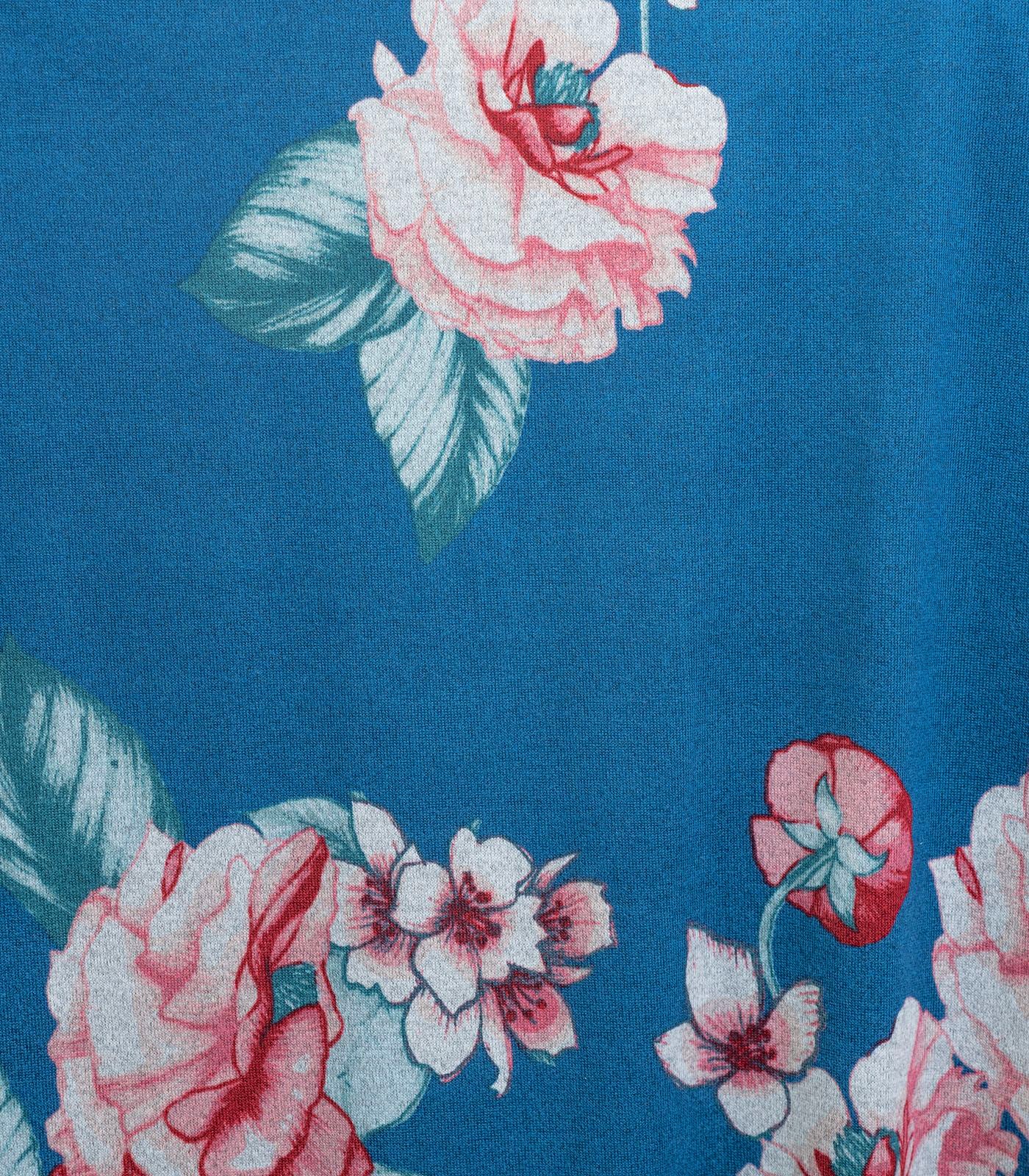 Heathered Blue/Pink/Green Floral Sweater Knit Fabric