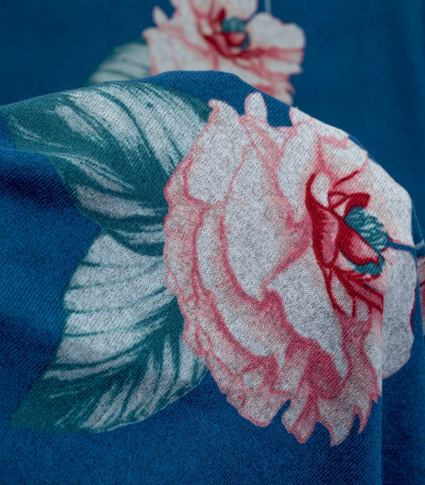 Heathered Blue/Pink/Green Floral Sweater Knit Fabric