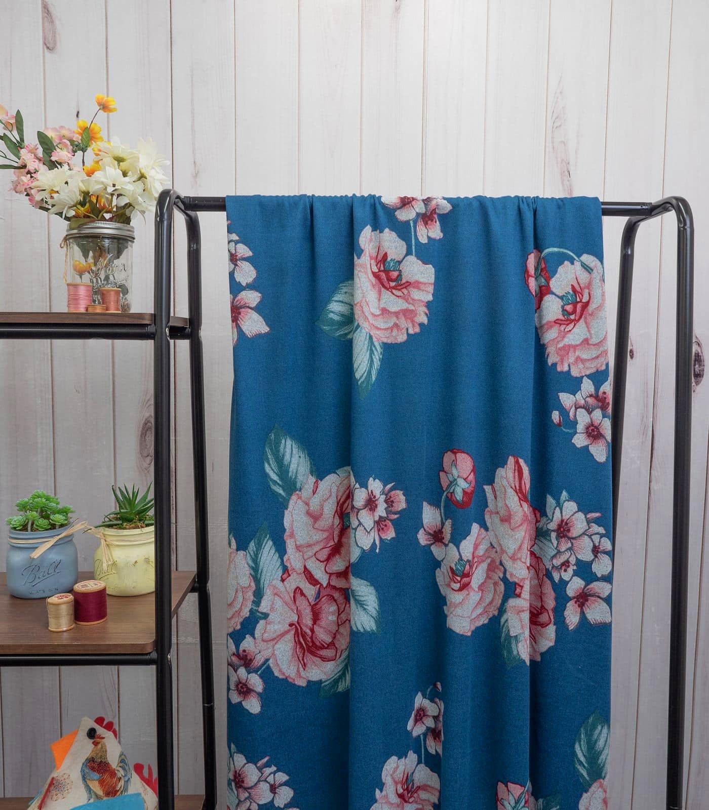 Heathered Blue/Pink/Green Floral Sweater Knit Fabric