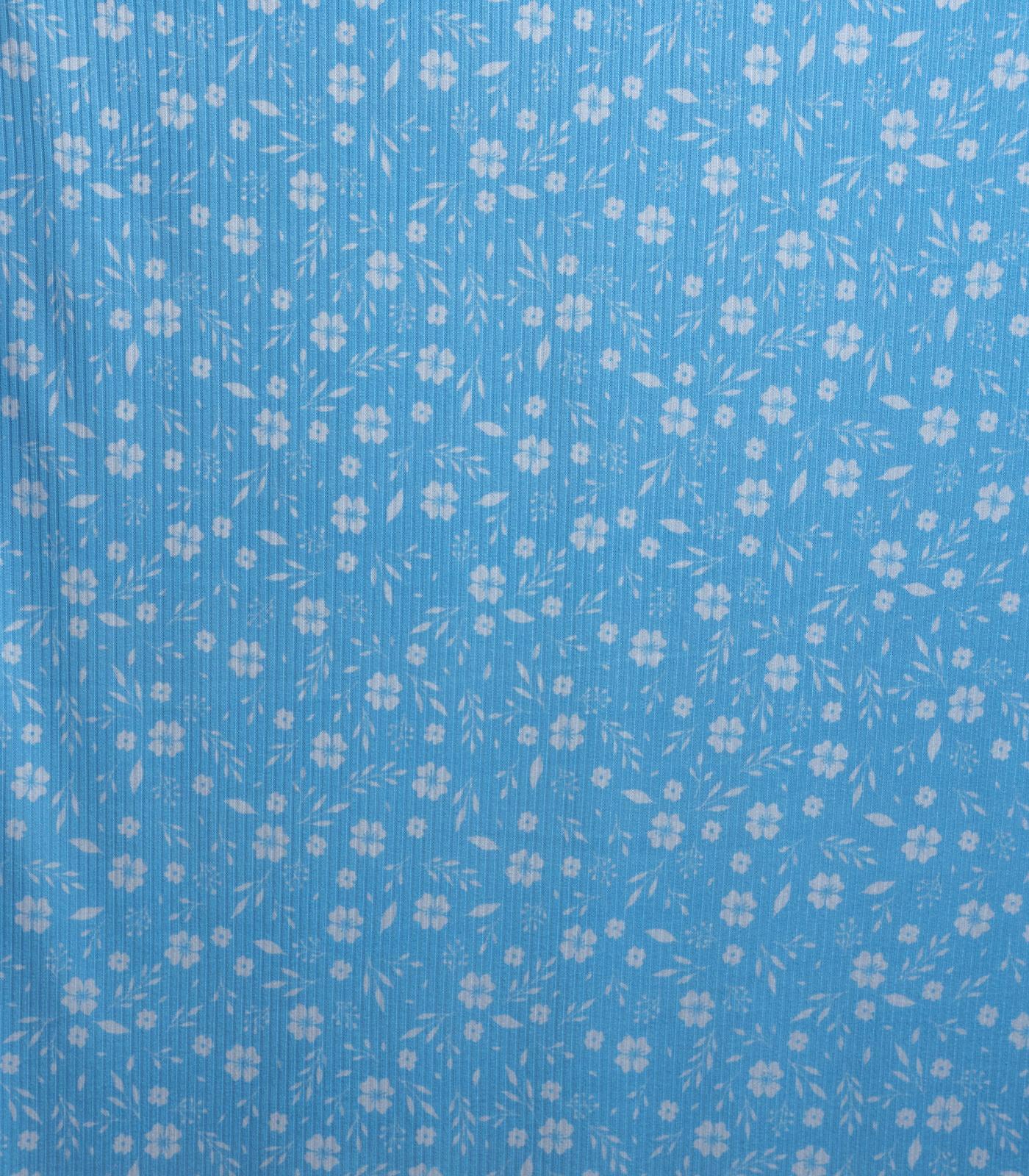 Baby Blue/White Ditsy Floral Ribbed Knit (4x2) Fabric
