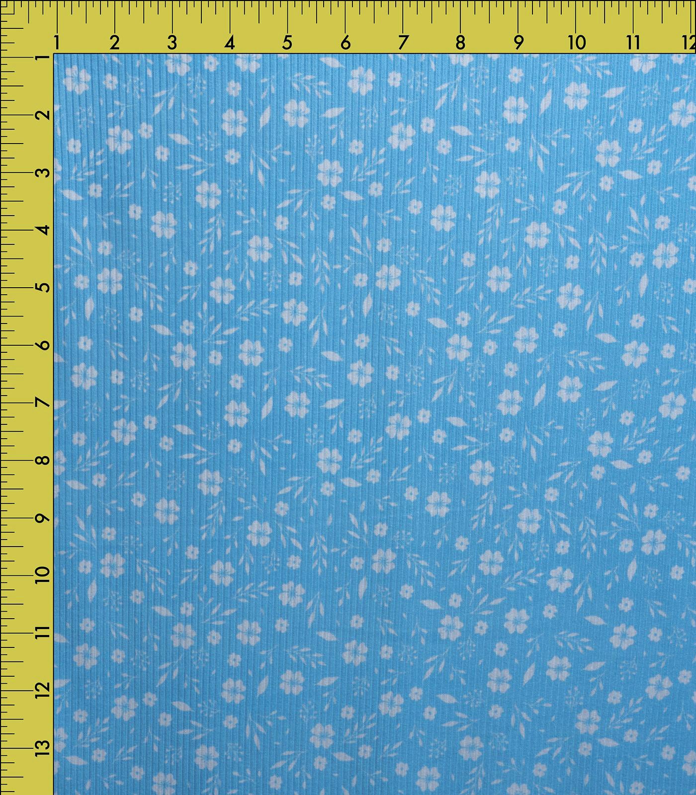 Baby Blue/White Ditsy Floral Ribbed Knit (4x2) Fabric