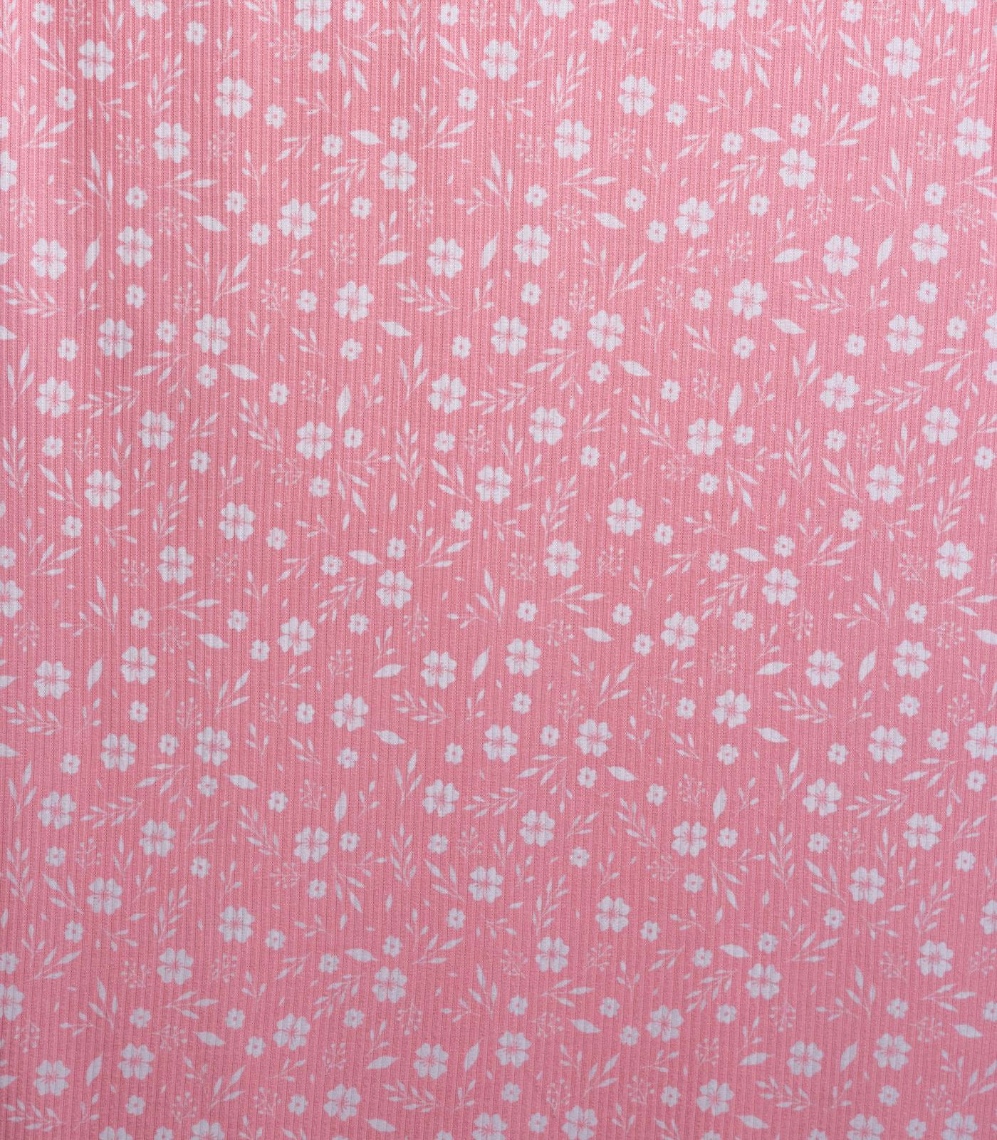 Baby Pink/White Ditsy Floral Ribbed Knit (4x2) Fabric