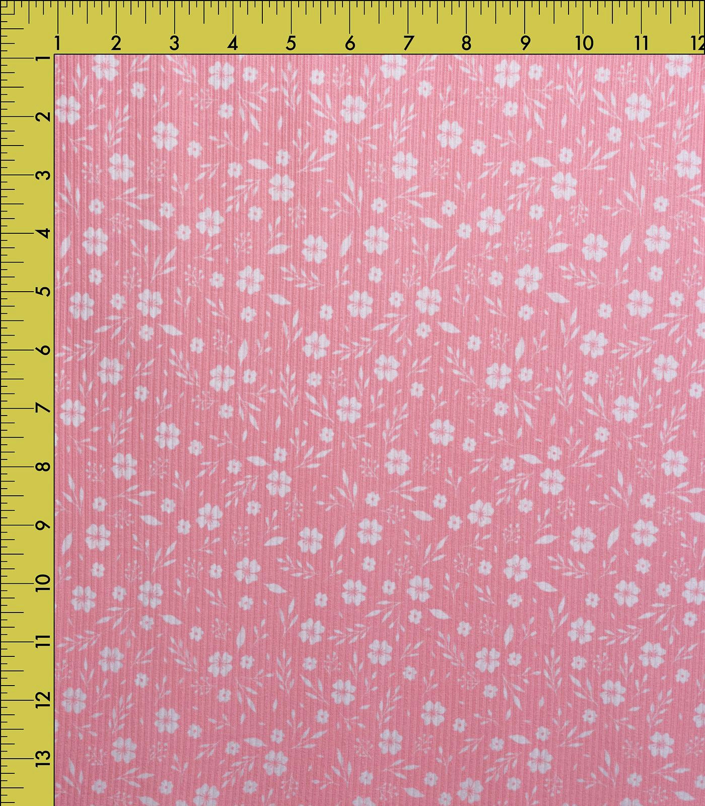 Baby Pink/White Ditsy Floral Ribbed Knit (4x2) Fabric