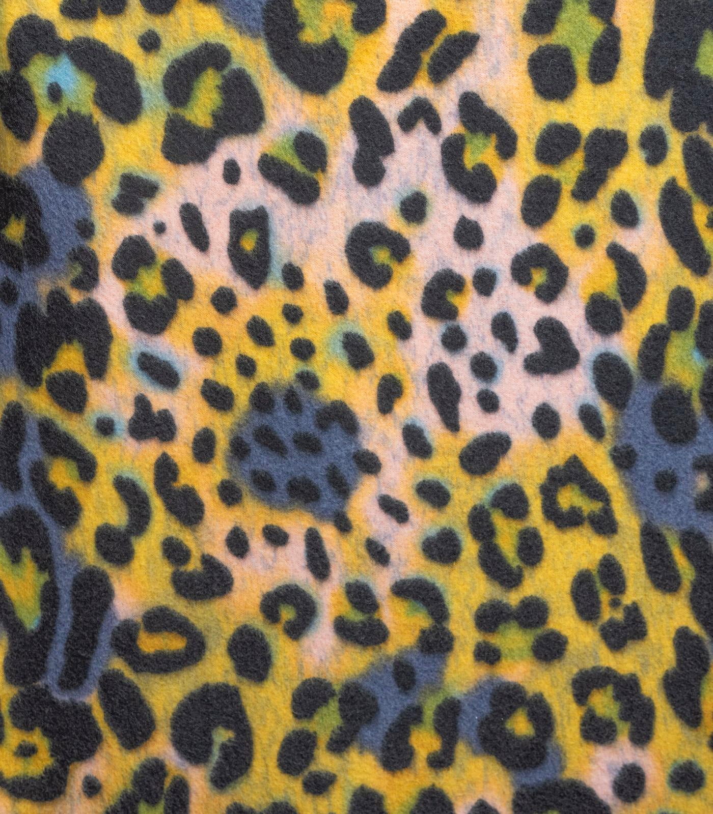 Yellow/Black/Purple Faux Cashmere Cheetah Brushed Sweater Knit Fabric