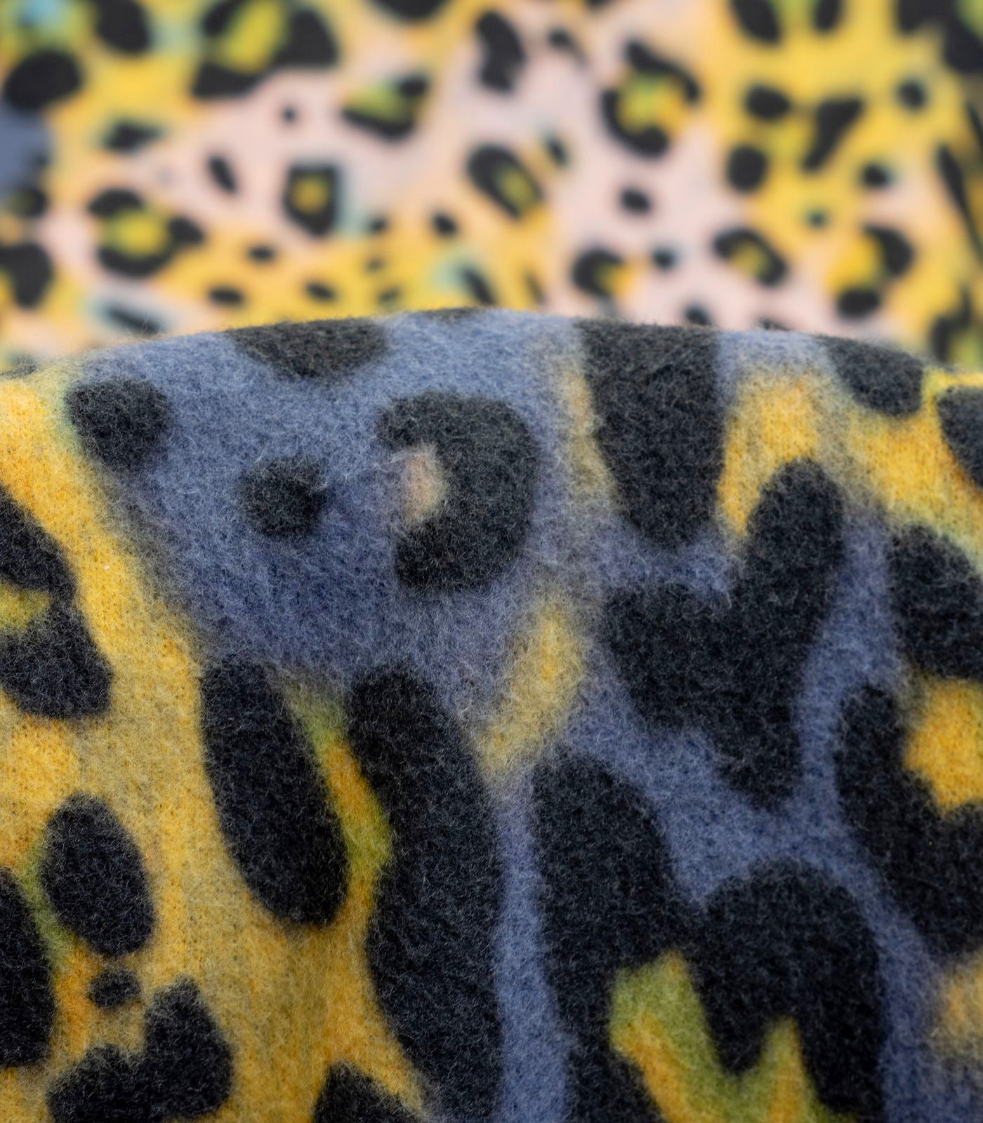 Yellow/Black/Purple Faux Cashmere Cheetah Brushed Sweater Knit Fabric