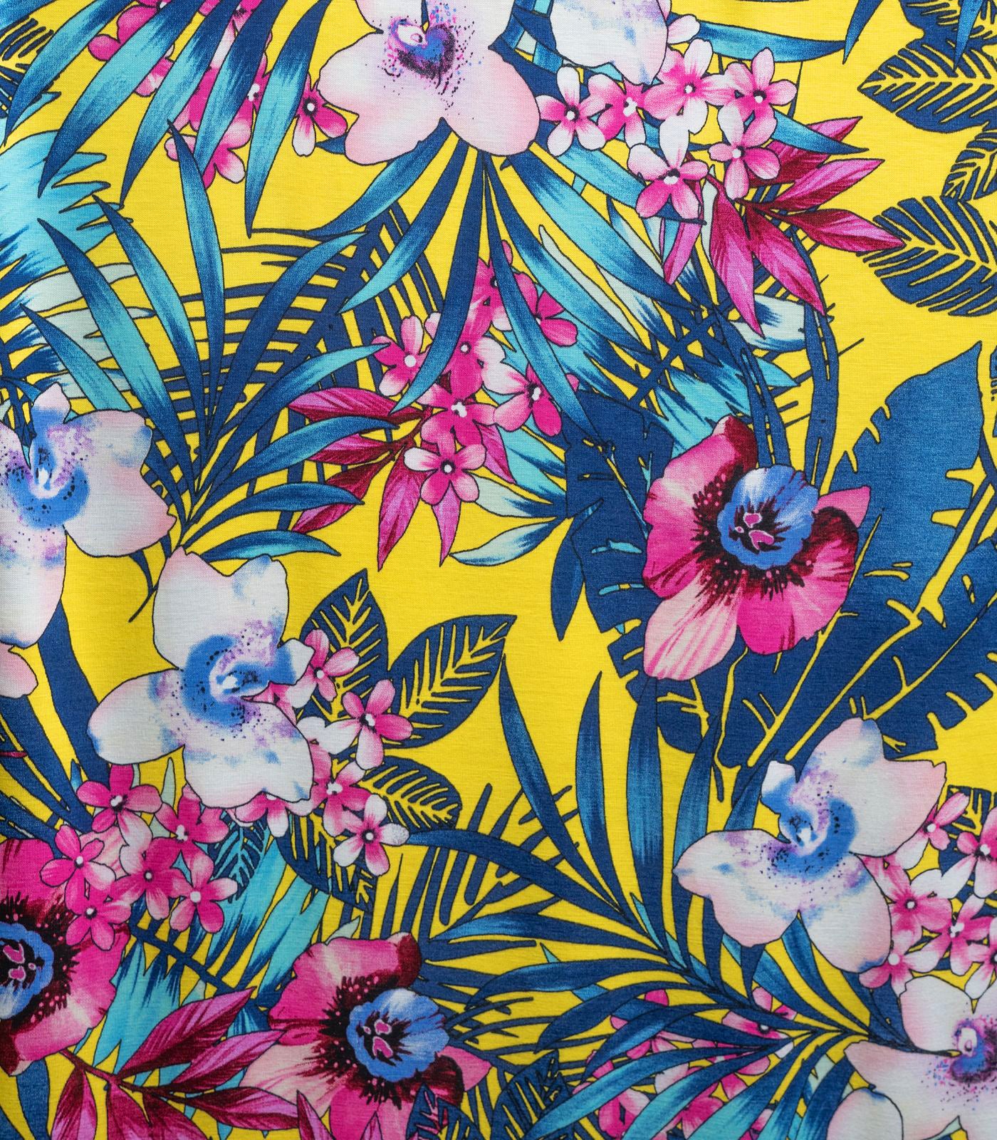 Yellow/Navy/Hot Pink Tropical/Floral Rayon Spandex Fabric