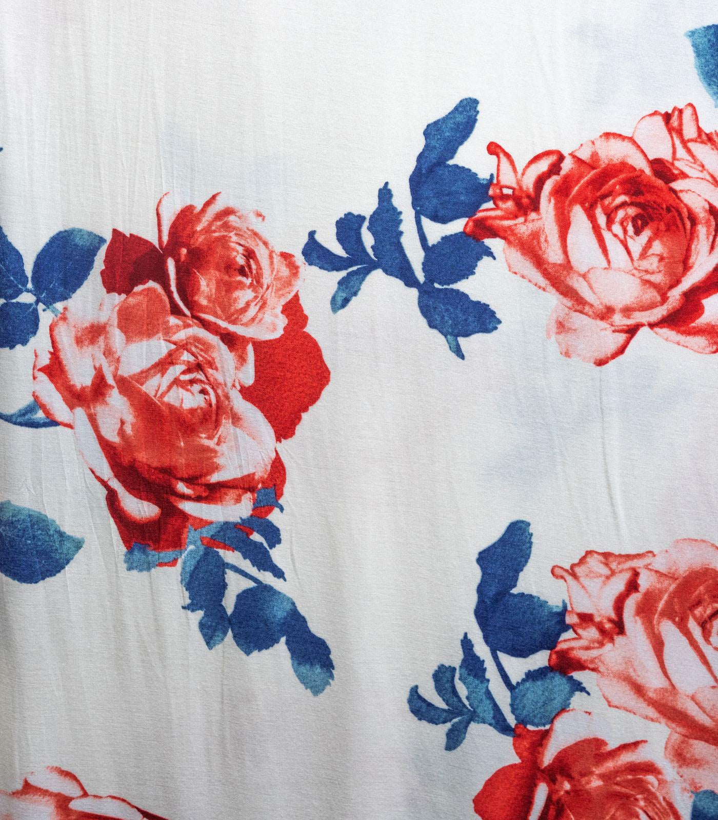 White/Navy/Red Floral Rayon Spandex Fabric