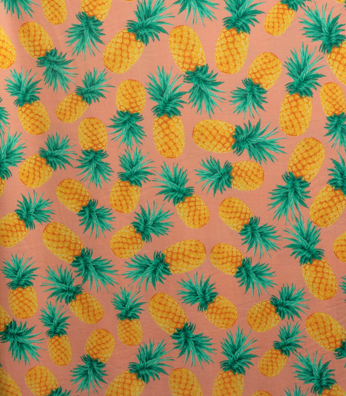 Peach/Yellow/Green Pineapples Double Brushed Poly Fabric