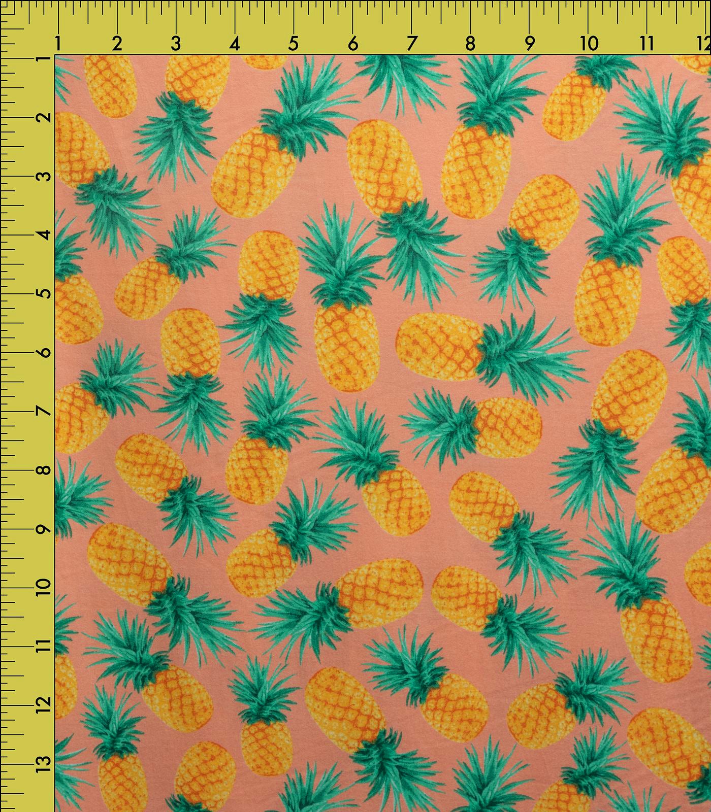 Peach/Yellow/Green Pineapples Double Brushed Poly Fabric