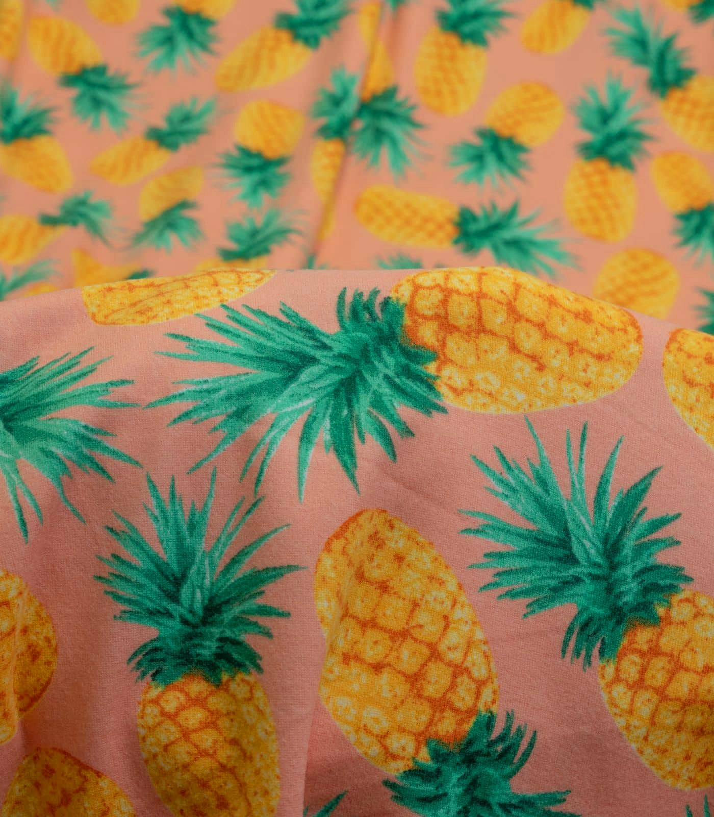 Peach/Yellow/Green Pineapples Double Brushed Poly Fabric