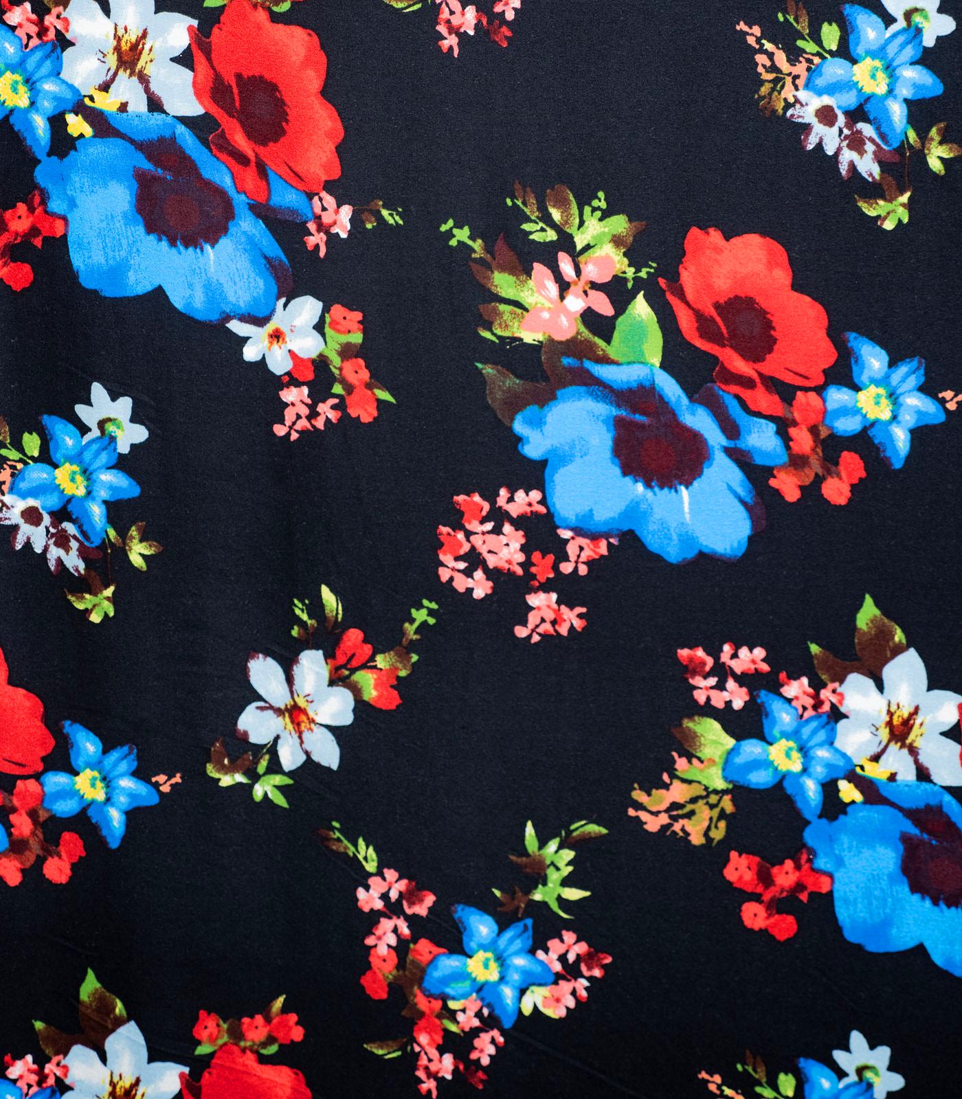 Black/Red/Blue Floral Double Brushed Poly Fabric