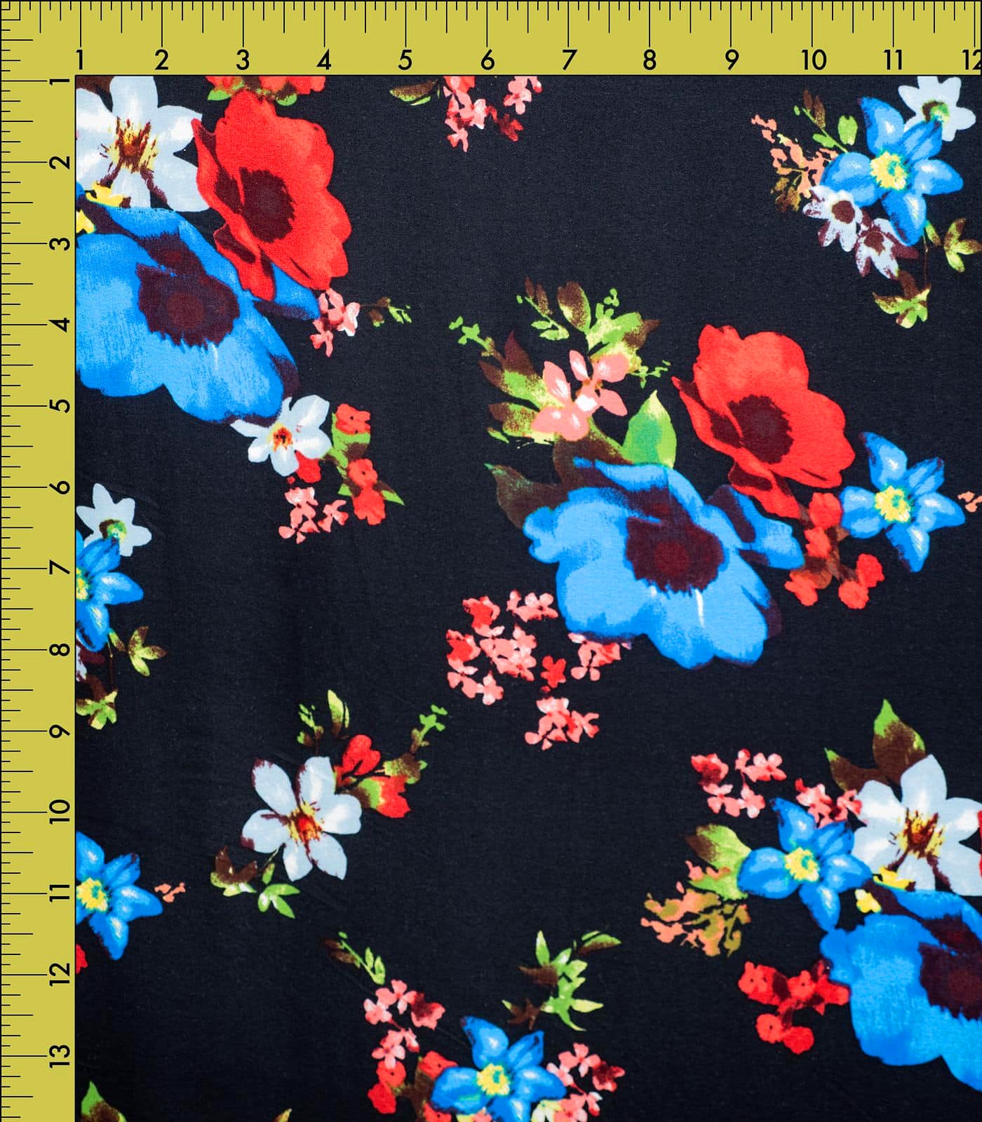 Black/Red/Blue Floral Double Brushed Poly Fabric