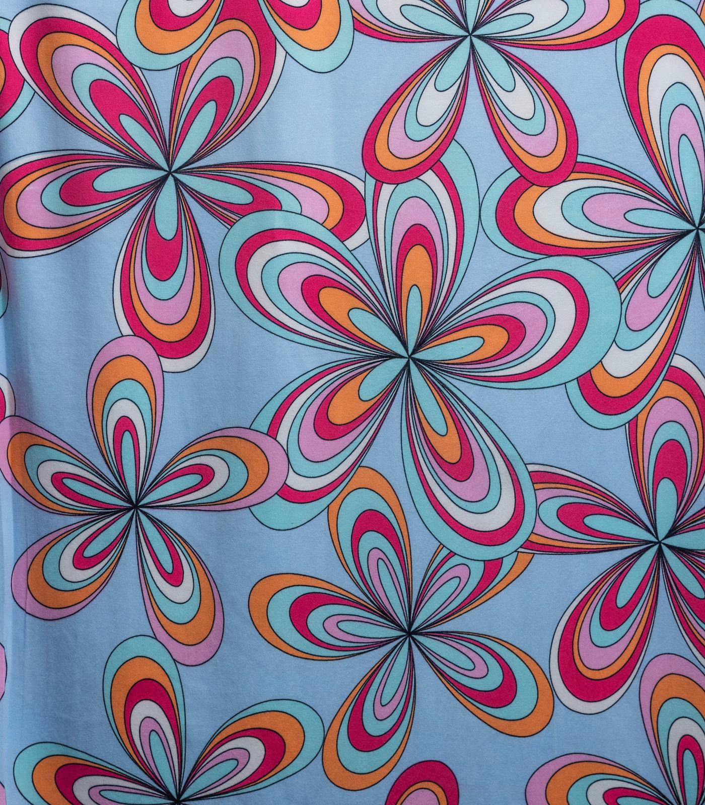 Baby Blue/Red/Orange Retro/Floral Double Brushed Poly Fabric