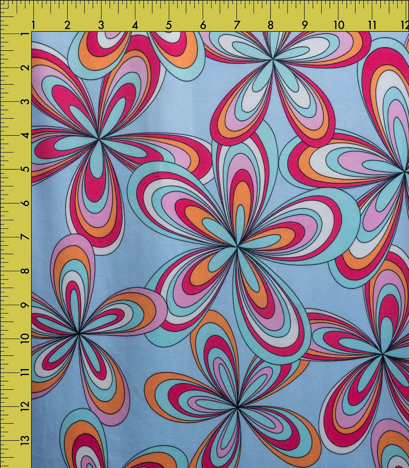 Baby Blue/Red/Orange Retro/Floral Double Brushed Poly Fabric