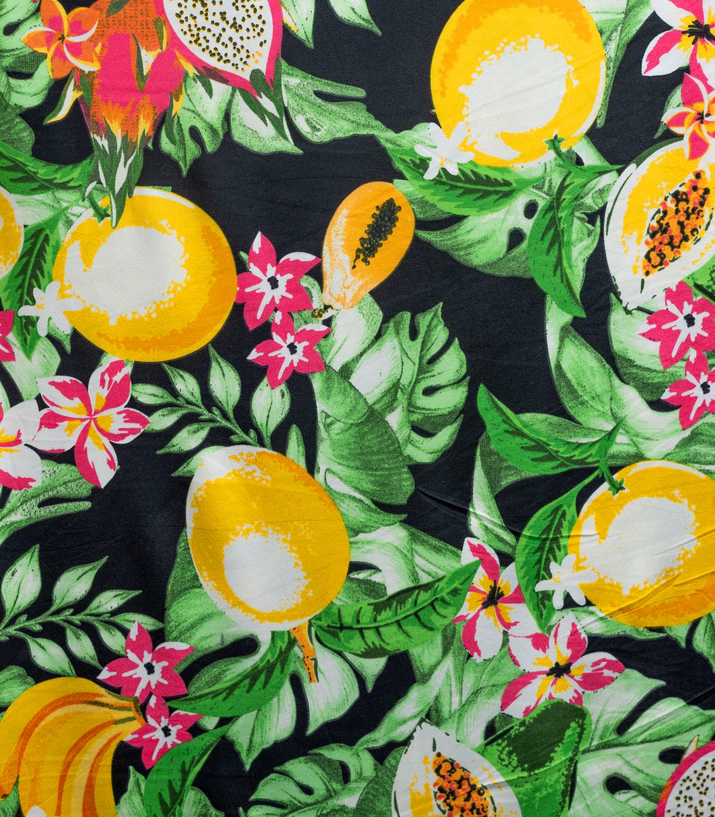 Black/Yellow/Green Fruits Double Brushed Poly Fabric