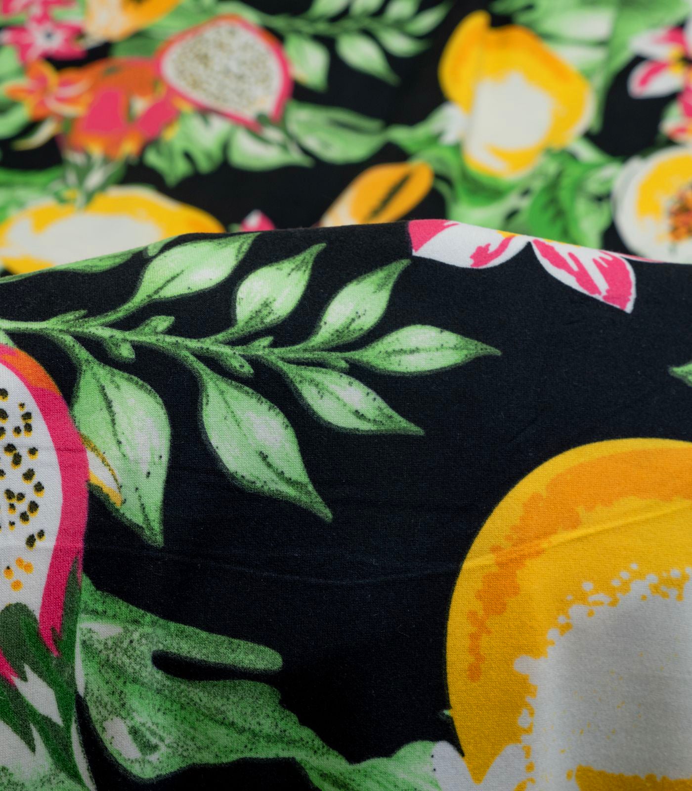 Black/Yellow/Green Fruits Double Brushed Poly Fabric