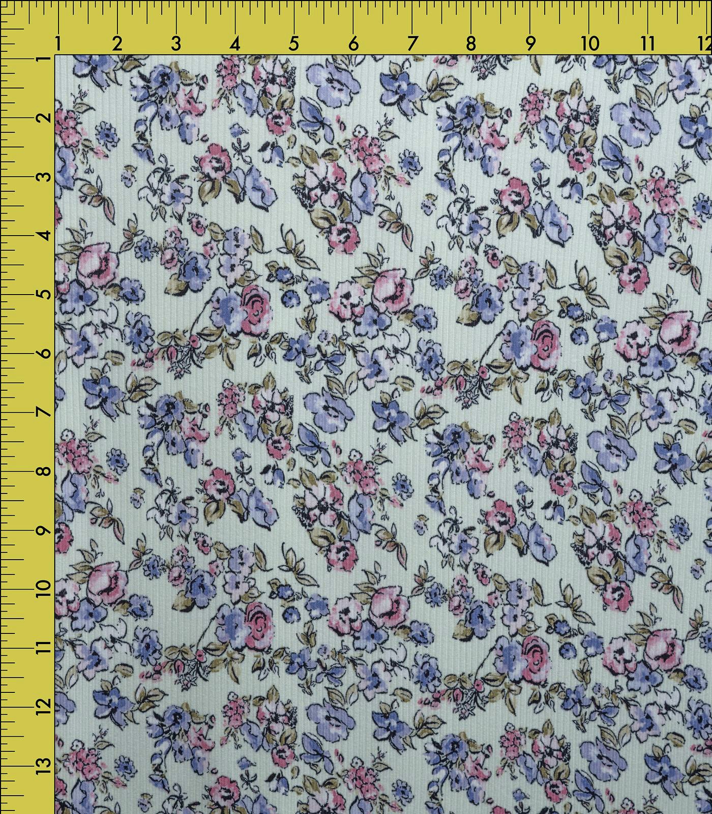Light Mint/Rose/Blue Floral Ribbed Knit (4x2) Fabric