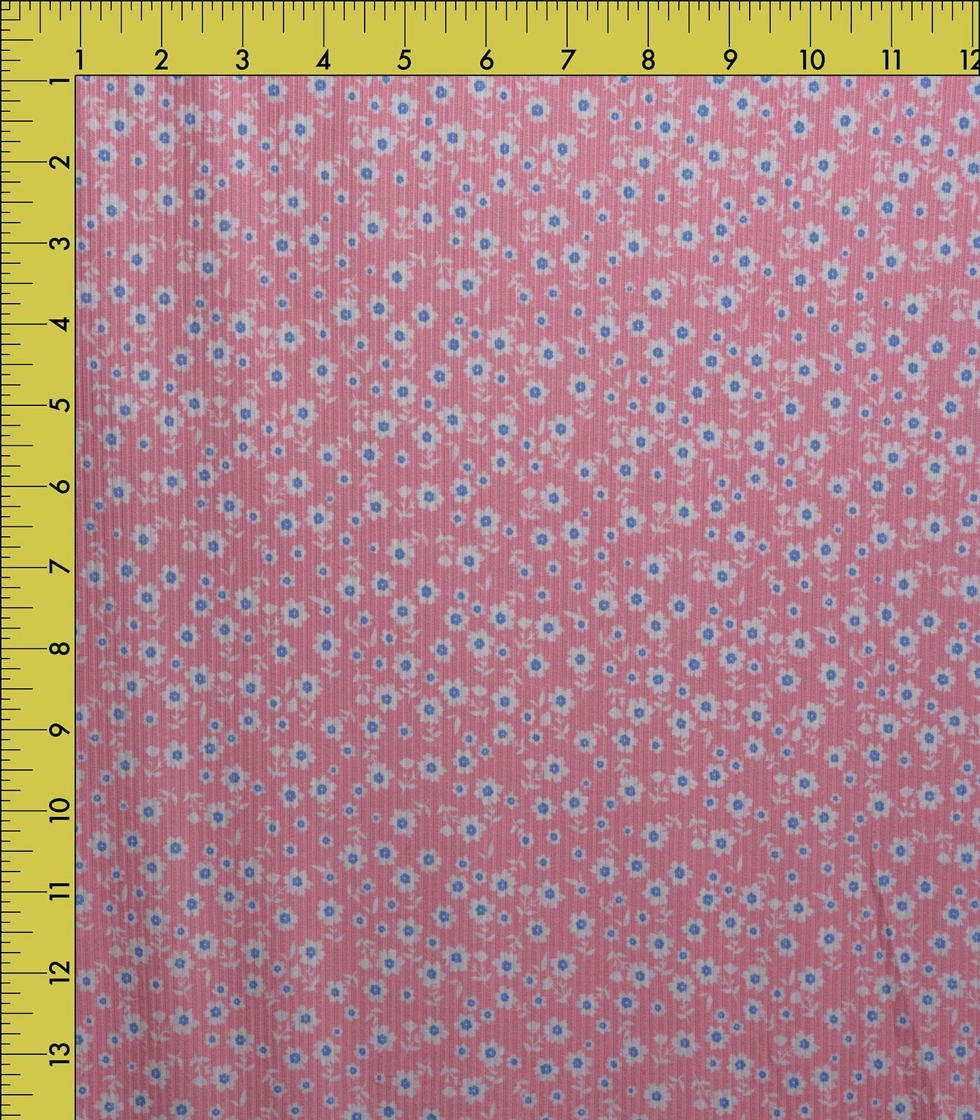 Rose/White Floral Ribbed Knit (4x2) Fabric