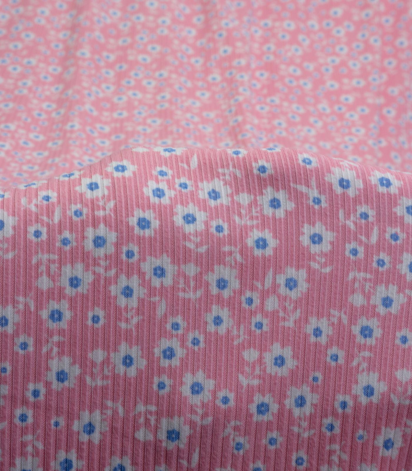 Rose/White Floral Ribbed Knit (4x2) Fabric
