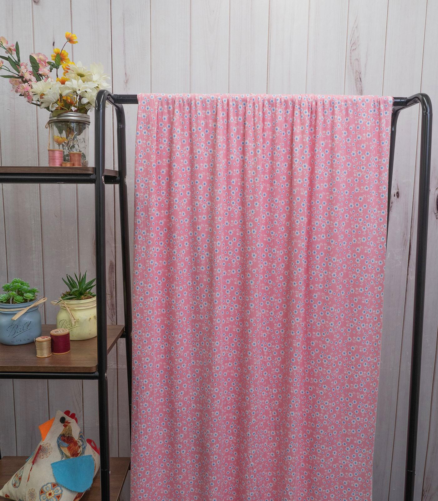 Rose/White Floral Ribbed Knit (4x2) Fabric