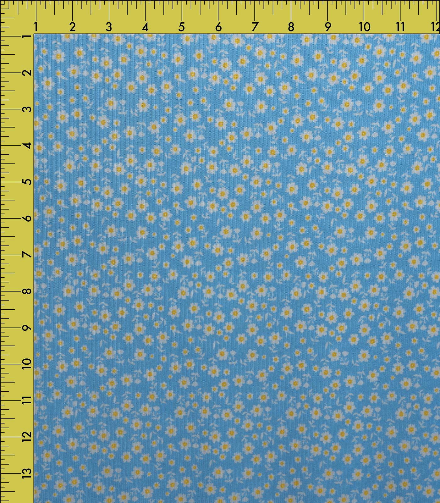 Baby Blue/White/Yellow Floral Ribbed Knit (4x2) Fabric