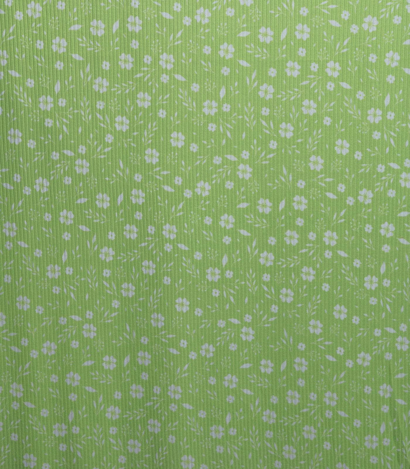 Green/White Floral Ribbed Knit (4x2) Fabric