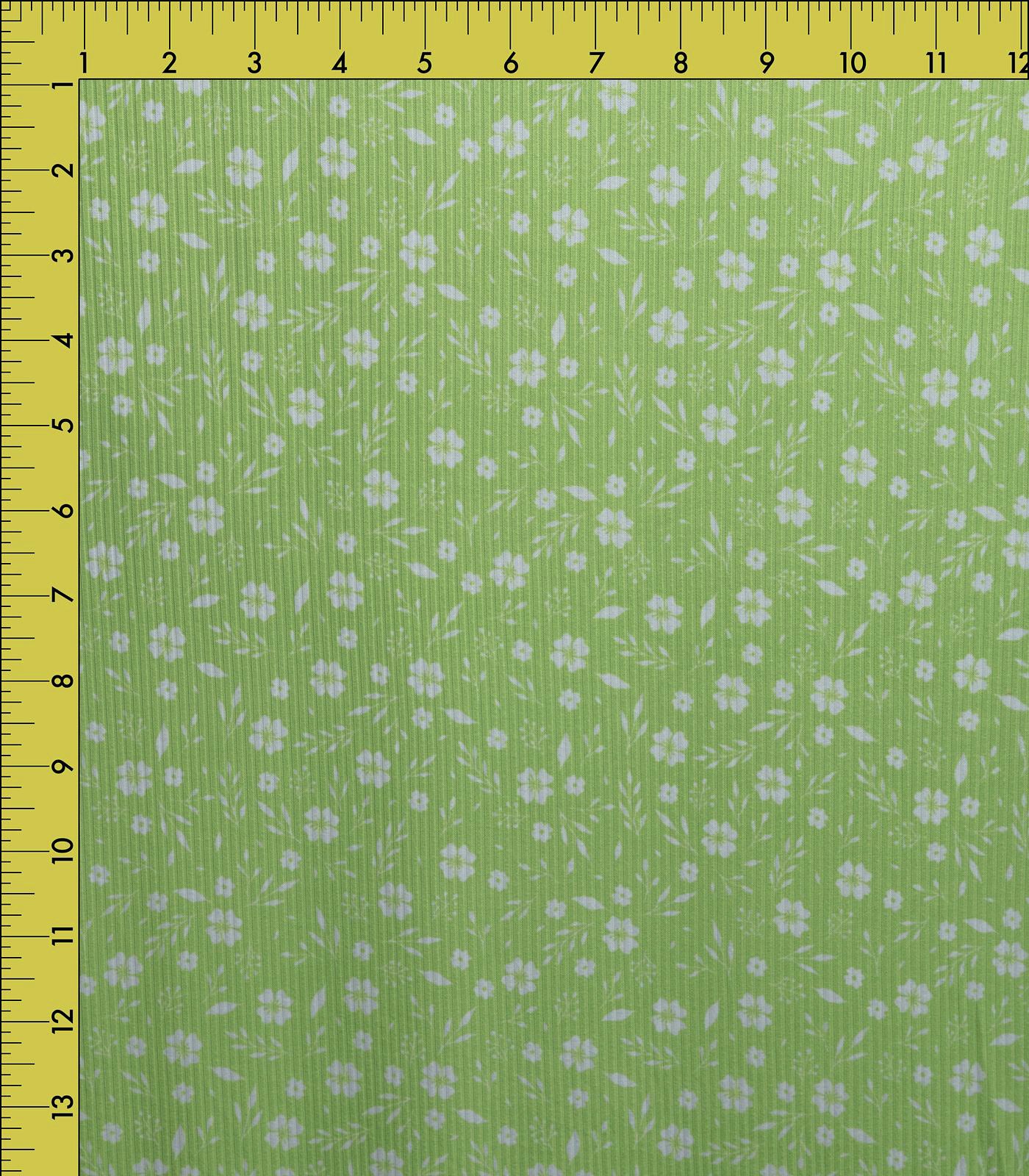 Green/White Floral Ribbed Knit (4x2) Fabric