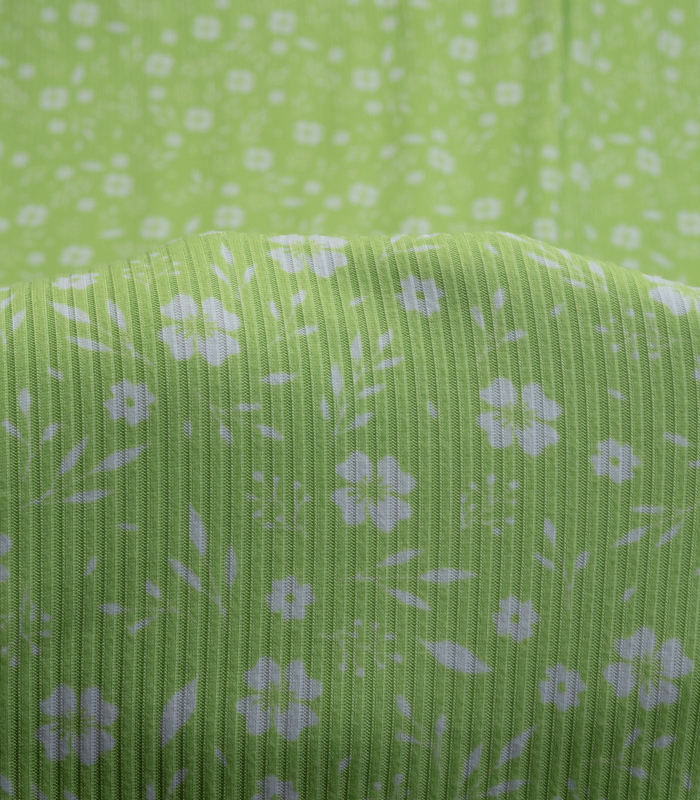 Green/White Floral Ribbed Knit (4x2) Fabric