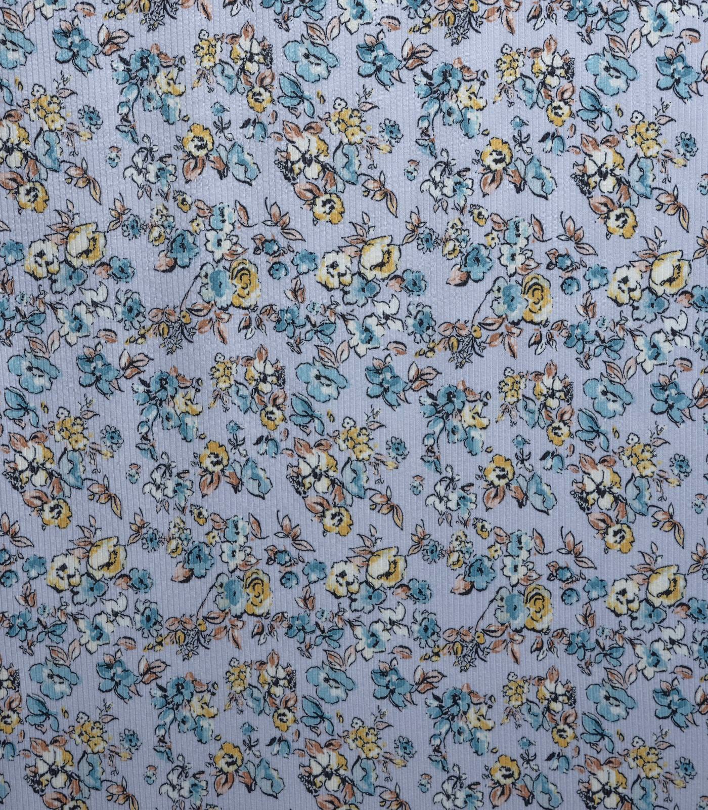 Lavender/Yellow/Dusty Rose Floral Ribbed Knit (4x2) Fabric