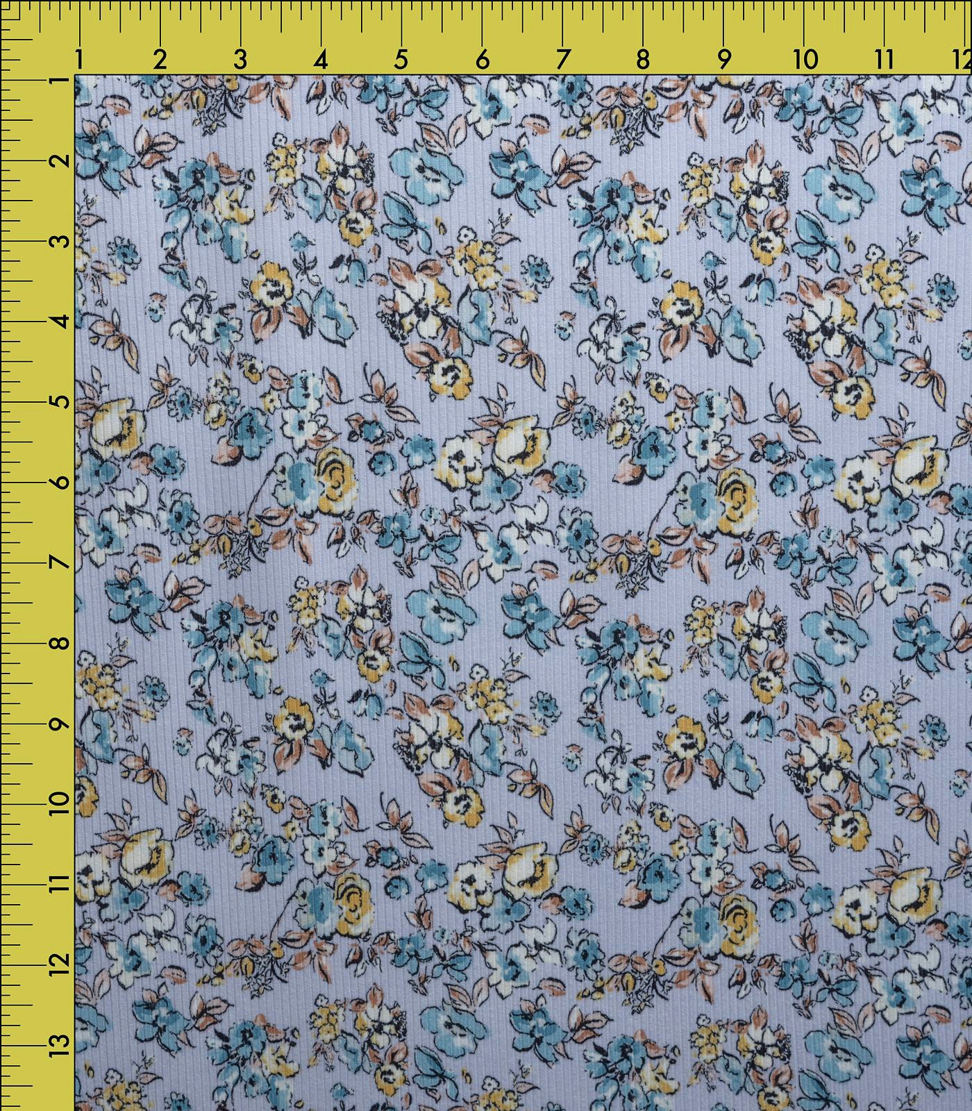 Lavender/Yellow/Dusty Rose Floral Ribbed Knit (4x2) Fabric