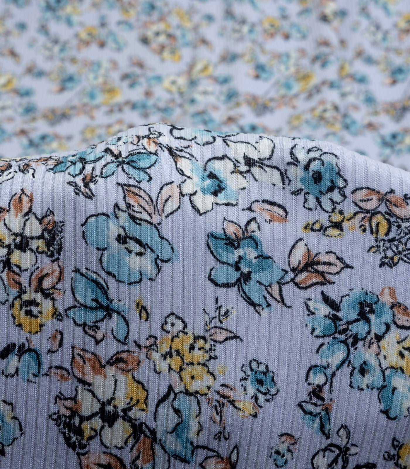 Lavender/Yellow/Dusty Rose Floral Ribbed Knit (4x2) Fabric