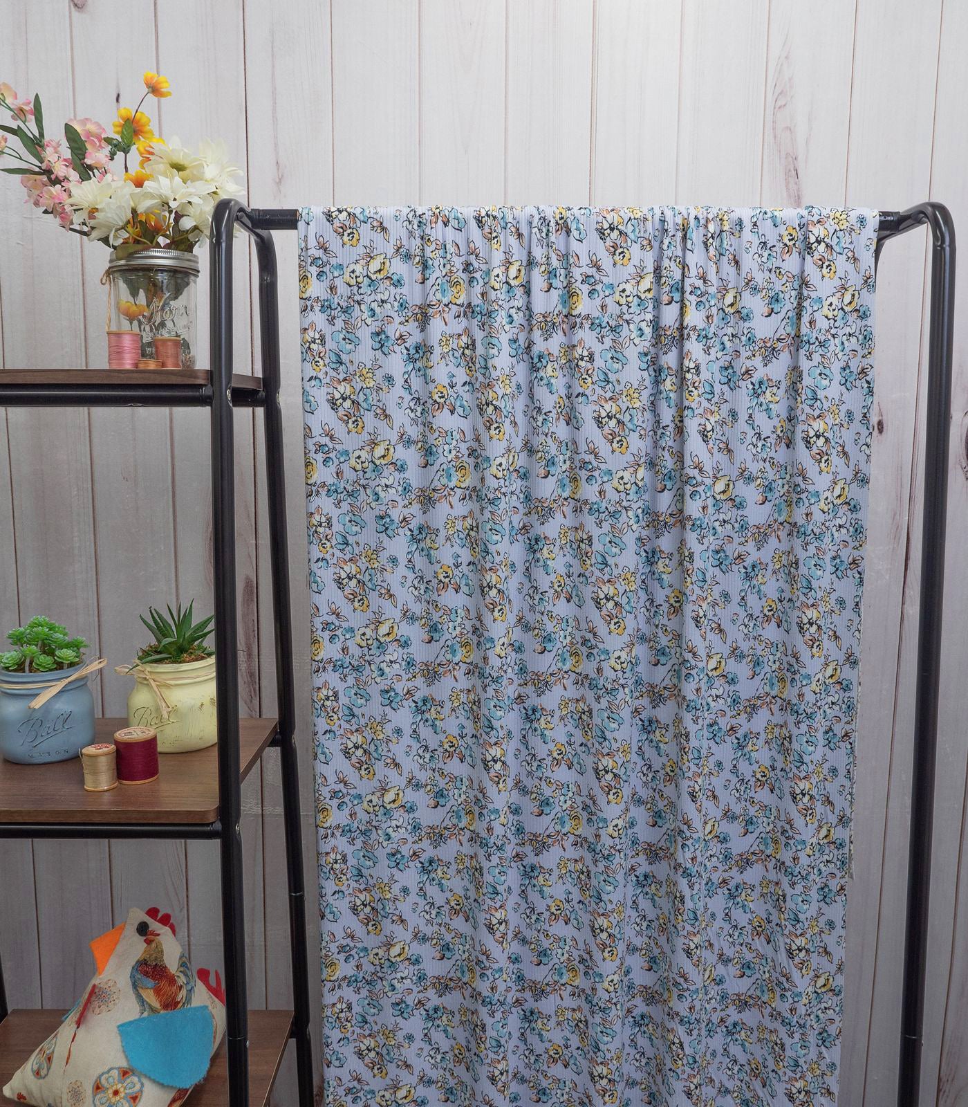 Lavender/Yellow/Dusty Rose Floral Ribbed Knit (4x2) Fabric