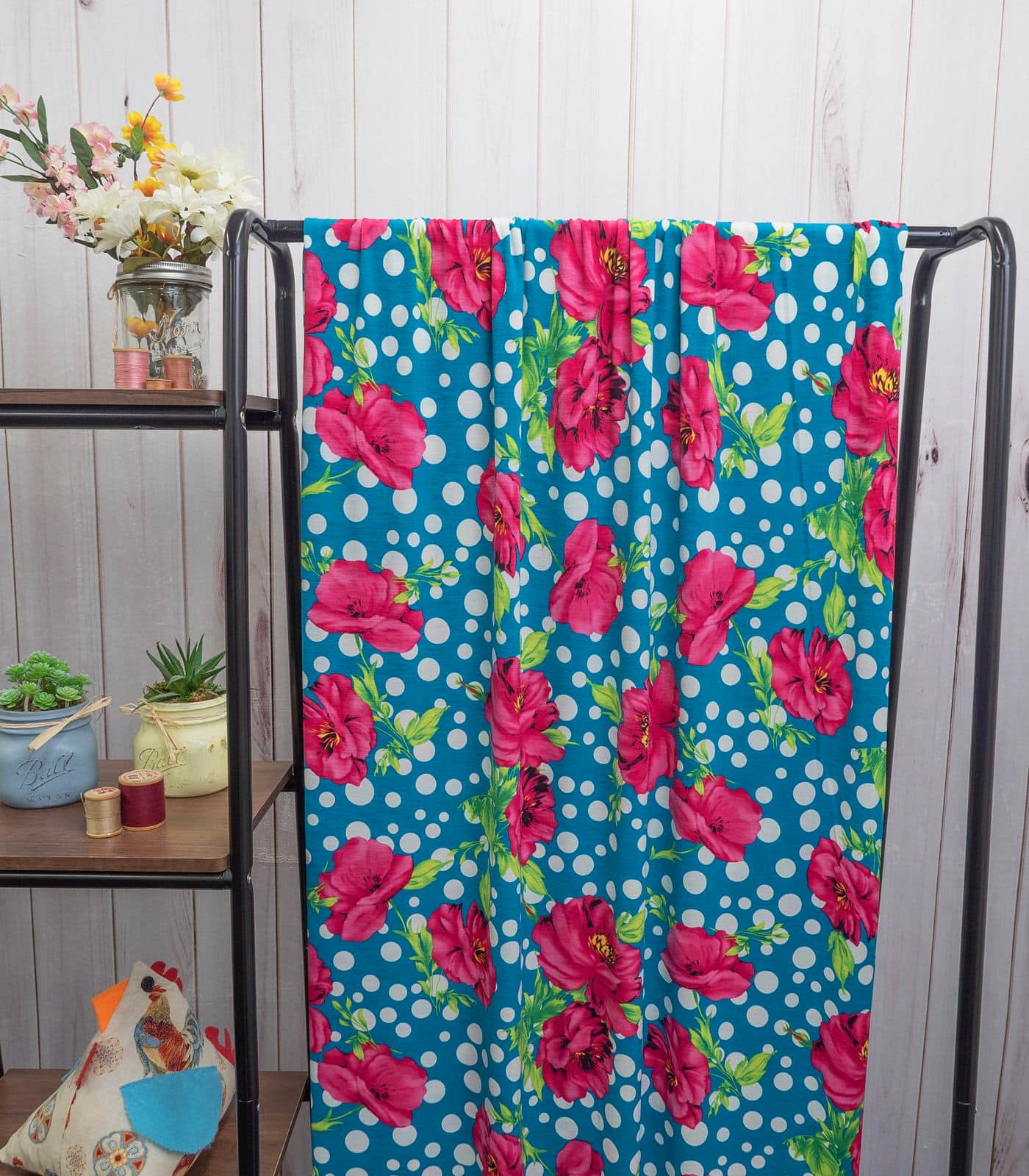 Teal/Pink/Green Dots/Floral ITY Fabric