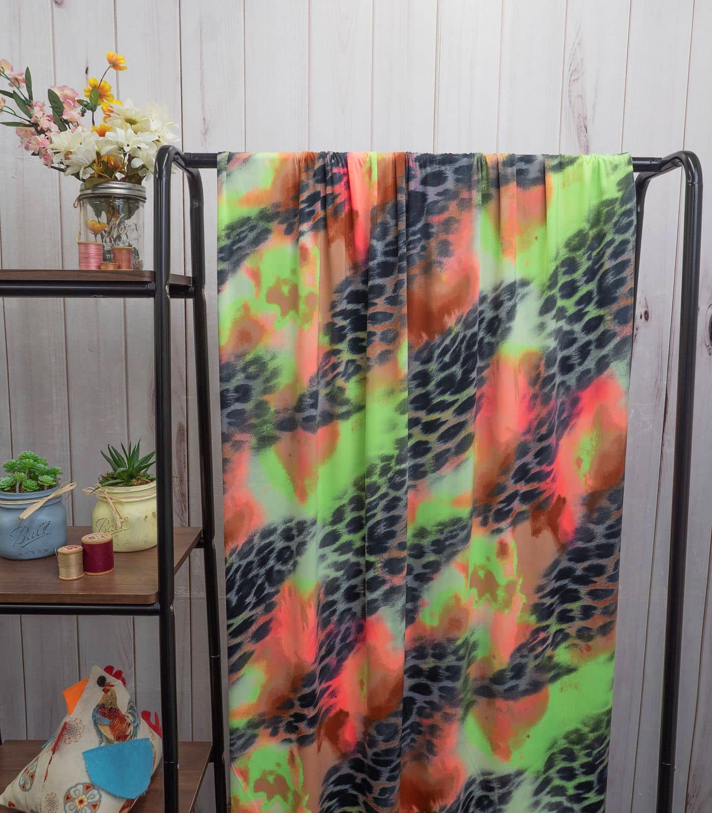 Black/Green/Pink Cheetah/Tie-Dye ITY Fabric