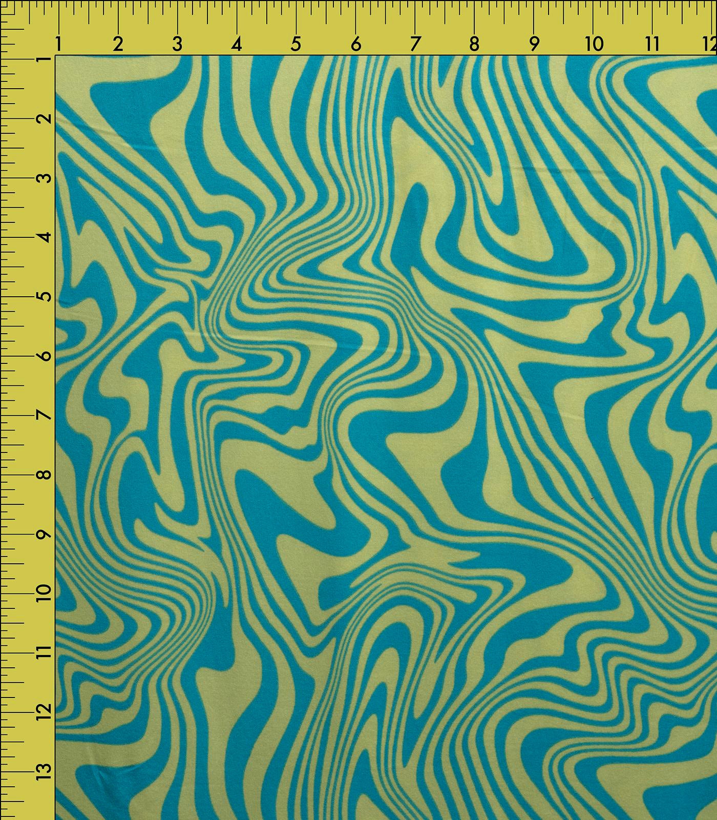 Teal/Lime Green/Yellow Swirls Double Brushed Poly Fabric
