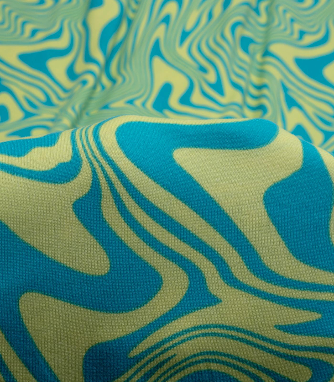 Teal/Lime Green/Yellow Swirls Double Brushed Poly Fabric