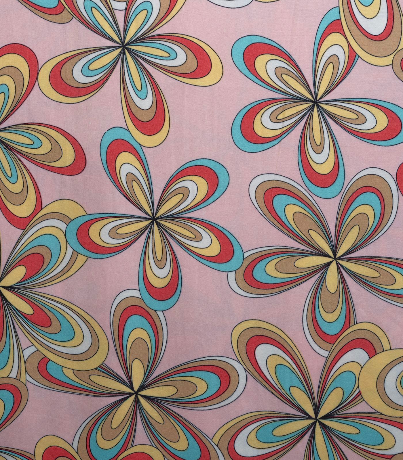 Dusty Rose/Blue/Yellow Tropical Double Brushed Poly Fabric