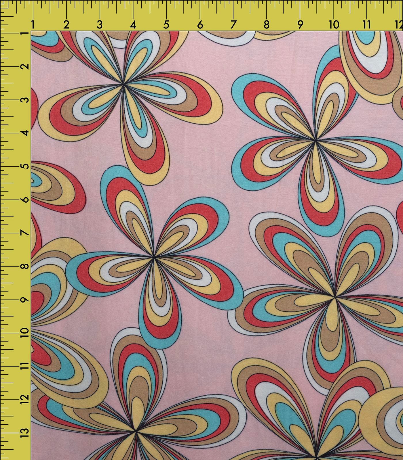 Dusty Rose/Blue/Yellow Tropical Double Brushed Poly Fabric