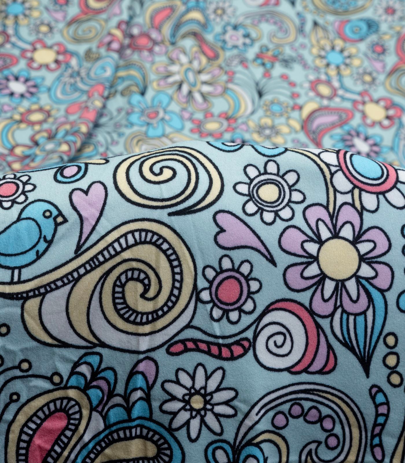 Baby Blue/Baby Pink/Yellow Retro/Floral Double Brushed Poly Fabric