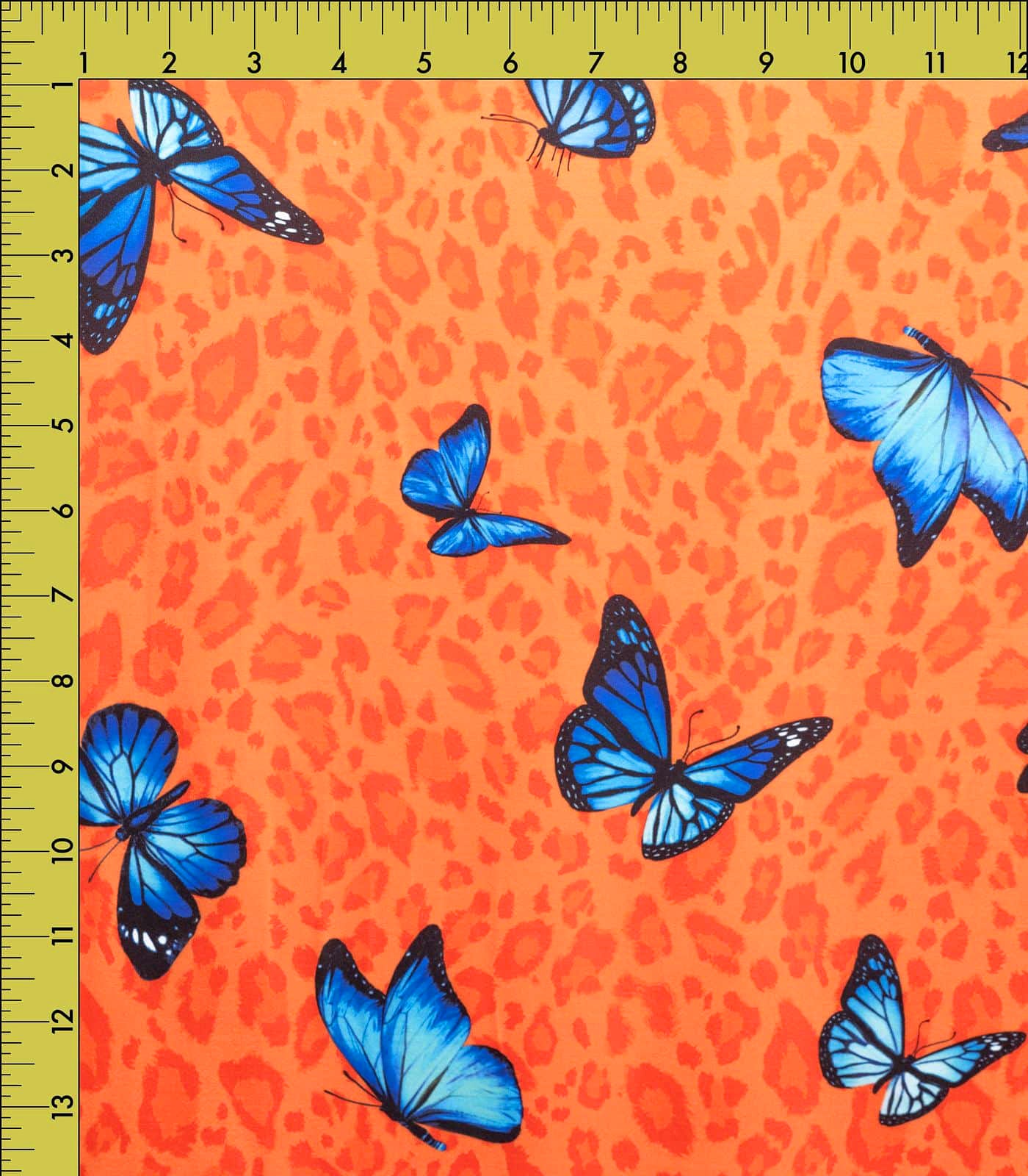 Orange/Blue/Baby Blue Cheetah/Butterflies Double Brushed Poly Fabric